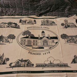 Westerville Ohio Tapestry Throw Blanket Historical Bldgs Green White 64"x40"